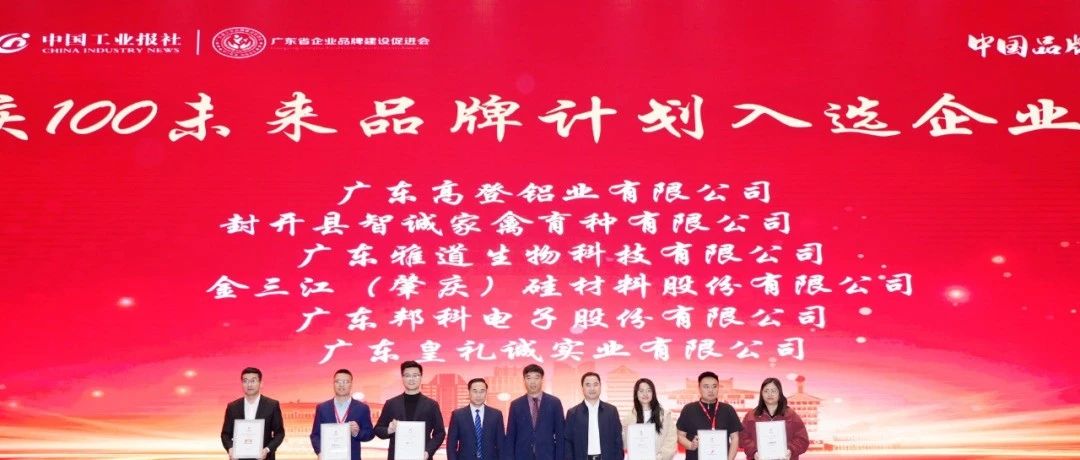 立民族志氣?創(chuàng)世界名牌?|?高登鋁業(yè)入選肇慶?100?未來品牌計劃榜單，位列第?20?位