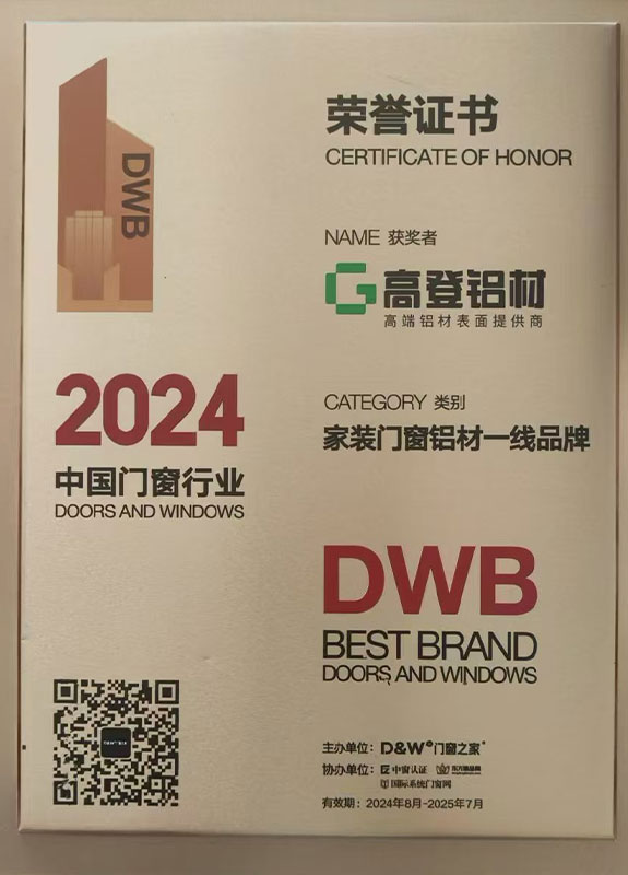 2024中國門窗行業(yè)榮譽證書